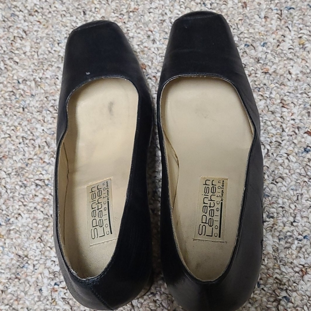 Spanish Leather Collection by Sergio Zelcer Black Pumps Size 9.5 Unique Heel - Picture 8 of 14